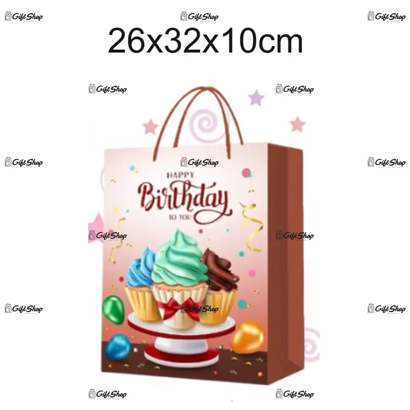 Plasa cadou, model happy birthday, 26x32x10cm